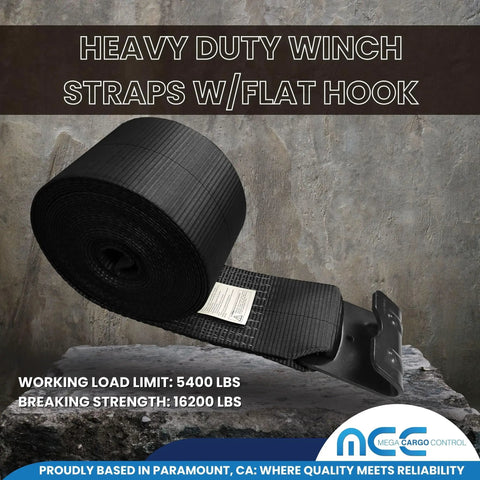 Coiled 4 Inch By 30 Foot Heavy Duty Winch Straps With Flat Hooks Built To Haul Pack Of 10 Black Tie Downs For Flatbed Trucks