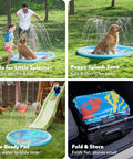 60 Inch Splash Pad Water Toy For Kids And Toddlers, Slip-Resistant Sprinkler Mat shown with kids and dogs enjoying water play.