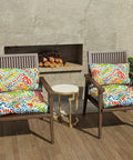 All Weather Tufted Wicker Chair Cushions Set Of 2 For Outdoor Patio Or Indoor Use, 19 Inch By 19 Inch By 4 Inch, Decorative Paisley Multi