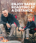 Father and son using 32 Inch Smores Skewers 5 Pack For Campfire Marshmallow Roasting Stainless Steel Roasting Forks outdoors