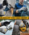 Cut Resistant Work Gloves ANSI A5 with Sandy Nitrile Grip and 3D Comfort Fit in use for cutting, fishing, glass handling, and woodworking.