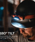 HL1000 LED Headlamp Pro Series Ultra Rugged And Rechargeable 1000 Lumen Hands Free Light with 180 Degree Tilt on worker's helmet