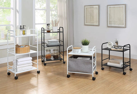 Sturdy White Two Tier Metal Rolling Utility Cart With Smooth Swivel Casters And Reinforced Steel Trays For Tight Quarters And Busy Desks That Truly Acts As A Legit Footprint Saver For Every Home Office Layout