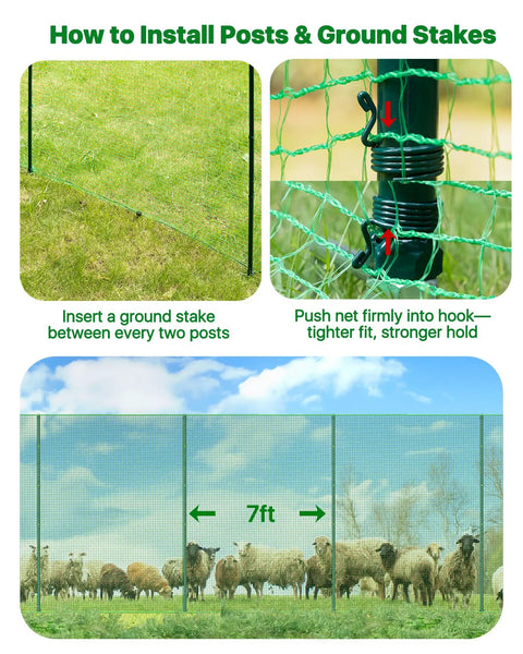 Wind Resistant Temporary Fence With Metal Posts For Outdoor Dogs And Pets, 40 Inch High By 50 Foot Long Garden Boundary With Ground Spikes