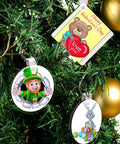 DIY Sublimation Keychains Set Double-Sided Heat Transfer Blanks on tree with bear and leprechaun designs