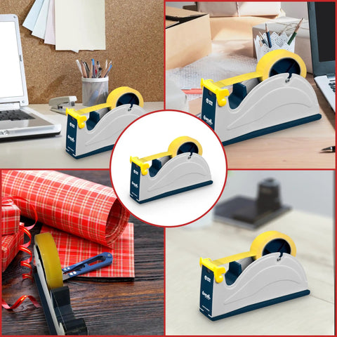 Rugged Pro-Grade Industrial Steel Desktop Tape Dispenser for one inch tape up to three inches wide with a three inch core