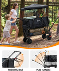 Family using Double Deck Folding Wagon With Canopy And 400L All Terrain Large Capacity Heavy Duty Cart 450 Pound Load Brakes for camping