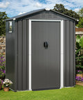 5x3 Ft Metal Outdoor Garden Storage Shed Waterproof with Window and Lockable Double Doors Durable Steel Tool Storage House