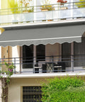 12x10 Ft Manual Retractable Outdoor Patio Awning With Easy Crank Handle Windproof And UV Protected Sun Shade Canopy on balcony