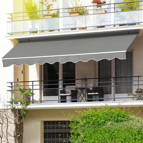 12x10 Ft Manual Retractable Outdoor Patio Awning With Easy Crank Handle Windproof And UV Protected Sun Shade Canopy on balcony