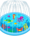 60 Inch Splash Pad Water Toy For Kids And Toddlers, Slip-Resistant Sprinkler Mat For Pool Or Backyard, Sea themed graphics
