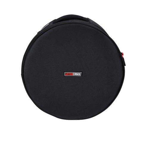 Top Tier 14 X 8 Inch Snare Drum Gig Bag With Hella Durable 1000D Nylon Armor, black round case with handle.