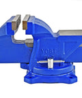 Heavy Duty Workhorse 4 Inch Bench Vise For Home Shop With 120 Degree Swivel Base, Powder Coat Blue Finish, side view