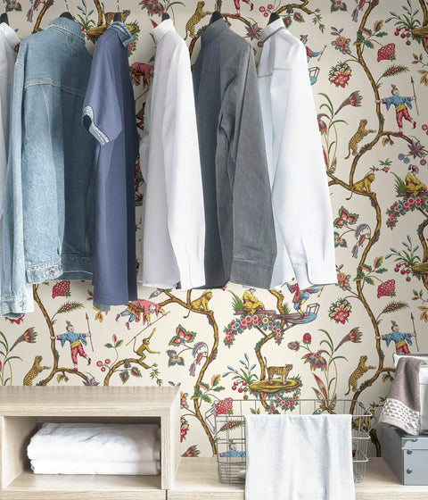 Multicolor White Chinoise Exotique Peel And Stick Wallpaper Removable Wall Covering For A Quick Room Makeover Easy To Apply Repositionable And No Mess Safe For Walls No Residue 20.87 In By 18 Ft