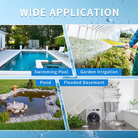 Applications of 1.5HP Sump Pump With 6300 GPH Beast Power for pool, garden irrigation, pond, and flooded basement cleanup