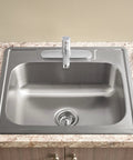 Colony Top Mount ADA 25x22 Single Bowl Stainless Steel Kitchen Sink 20 Gauge Three Hole Design With Drain, installed view
