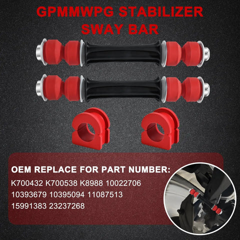 Beefed Up Front Stabilizer Sway Bar Link Kit 4Pc With Red Bushings 36mm For Silverado Tahoe GMC Yukon Cadillac Escalade 2004 2019 Replacement Front Suspension Parts, 4pc set shown
