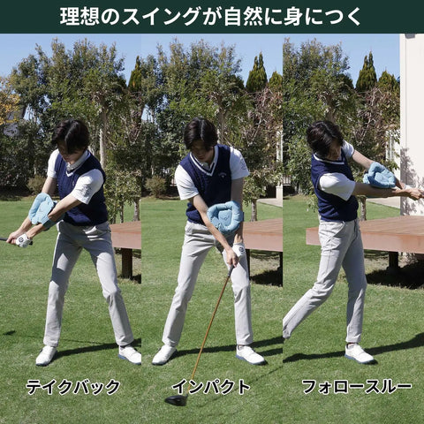 Golfer using Ambidextrous Golf Bare Swing Trainer With Triangular Design Light Blue Practice Gear for driver swing practice