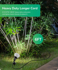 Outdoor 120V LED Flood Lights Plug In Waterproof Landscape Spotlight illuminating garden with 6 ft cord displayed.