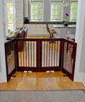 4-Panel Freestanding Pet Gate With Adjustable Wooden Panels For Doorways, Ideal For Dogs And Cats, 36 Inches Tall By 76 Inches Wide, Walnut Finish