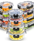 Stacked 24Pc Borosilicate Glass Storage Containers With Lids For Meal Prep And Lunch, Airtight Freezer Safe Options Filled with Vegetables