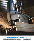 Evolution EVOMAG42 magnetic drilling system installed on a steel I-beam; 1 5/8 in diameter, 2 in depth