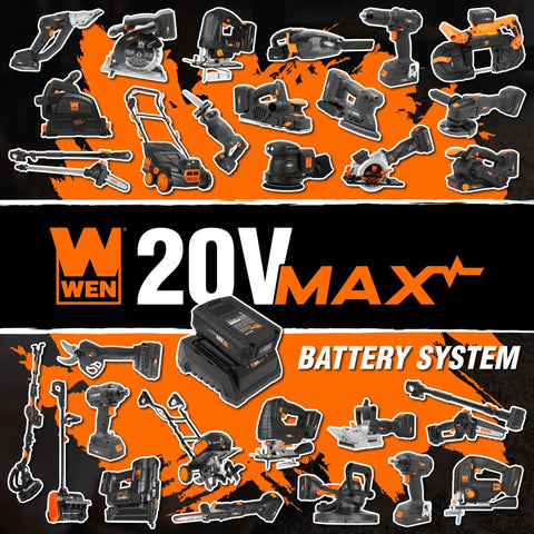 Collage of power tools with 20V Max battery system including cordless and variable speed options