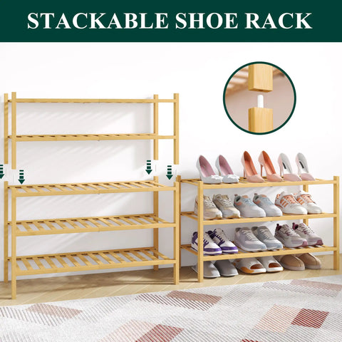 Heavy Duty Bamboo Shoe Rack For Closets, 3 Tier Natural Wood Entryway Organizer, Hella Sturdy Moisture Resistant Slick Storage Platform