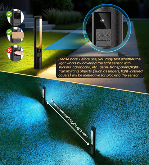5W RGB Low Voltage Path Lights For Outdoor Landscape Lighting 12 To 24 Volt With Auto On Off Waterproof Design showing blue illumination in garden