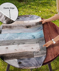 Round Fitted Tablecloth With Elastic Edge For Indoor And Outdoor Use Waterproof Wipeable Table Cover For 36 To 44 Inch Round Tables Farmhouse Style No Fuss Cleanup Dinner Picnic Patio Decor shown on table