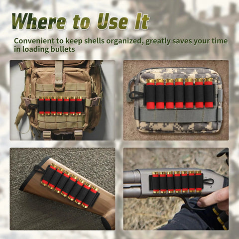 4 Packs 7 Rounds 12 And 20 Gauge Tactical Shotgun Shell Holder Carrier with Adhesive Side Saddle Nylon Pouch for Rifle