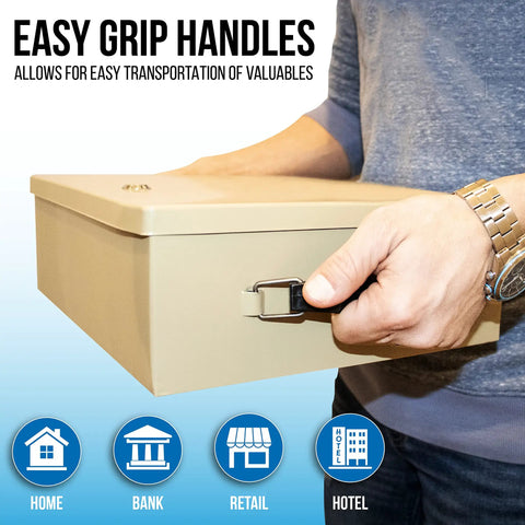 Fireproof Steel Security Chest With Lock And Keys Heavy Duty Safe Box For Your Docs And Valuables Tested To 750 F Exterior 14.5 By 11 By 4 Inches Interior Fits 9 By 12 Docs And Passport