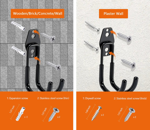 Straight Up Solid Heavy Duty J Hook EV Charger Holder Wall Mount installation guide for wall types and screws.