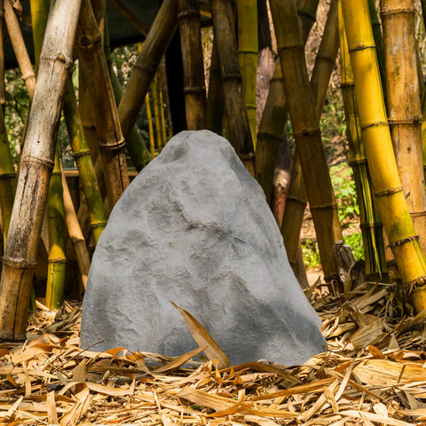 Outdoor Natural Arrow Rock Decor For Lawns And Gardens, Weatherproof Fiberglass Yard Accent amid bamboo