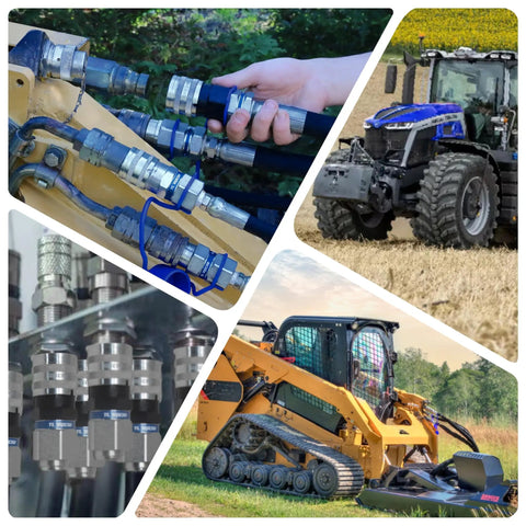 Built Tough Half Inch Hydraulic Quick Connect Coupler Adapter Set Rock Solid Flat Face To Agri Style Fittings With Zinc Plated Casing And Dust Covers For Tractor Hydraulics