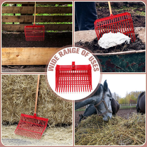 Replacement 18 Tine Manure Fork Head Set With Screws And Nuts Red Pitchfork Head For Horse Manure Grass And Hay Cleanup