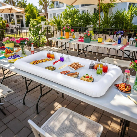 Inflatable Serving Bar And Mesh Food Covers Combo Set For Outdoor Buffets And Parties Portable Beverage Station setup