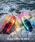 Two Pack 10 Inch RC Boats With LED Lighting Effects on Rocks, Red and Blue, Ideal For Pool Or Lake Fun, Great For Kids And Adults