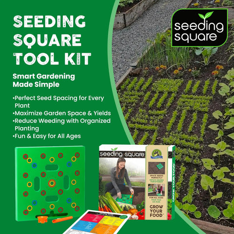 Color Coded Square Foot Garden Spacing Template with Dibber Seed Spoon Ruler and Planting Guide for No Fuss Easy Seed Spacing