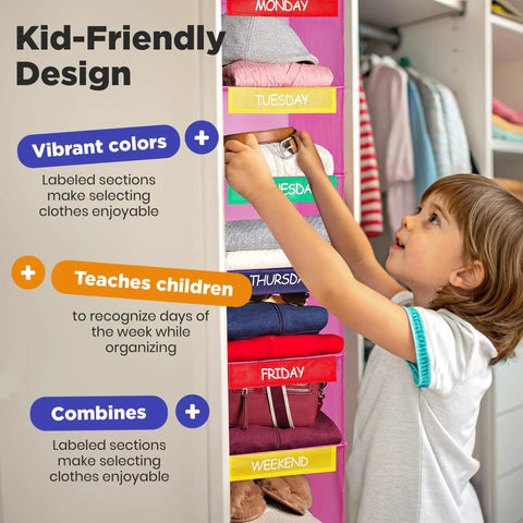 Hella Practical Weekly Laundry Organizer For Kids Featuring Six Spacious Bamboo Shelves To Stack Daily Outfits Ditch The Morning Hustle And Keep Small Closets Looking Fresh