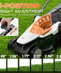 16 Inch Cordless Lawn Mower With Dual 20V 4.0Ah Batteries, Brushless Motor, Ultra Lightweight Yard Buddy, 6-Position Height Adjustment, Includes 2x 4.0Ah Batteries and Charger, Easy Start For Fast, Clean Cuts In Small To Medium Yards, shown on grass
