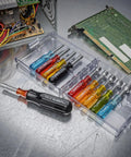 11 Piece Convertible Nutdriver Set With Piggyback Torque Amplifier Handle Color Coded Grips Space Saving Bench Tool displayed in open case