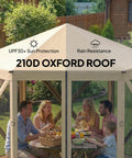 No Tool Setup 10 X 11 Ft Pop Up Gazebo Screen Tent with family dining inside, beige mesh netting, and 210D Oxford roof.