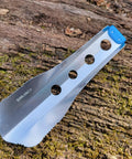 Ultralight Backpacking Trowel 0.48 Oz 13.5 G Blue With Lifetime Warranty Made In USA on mossy log