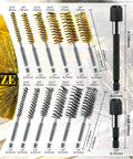 Pro Grade 14 Piece Bore Brush Set with dual material 8-19 mm brushes, hex shank, extension bars for power drills and grinders