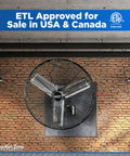 Beastly 30 Inch Oscillating High Velocity Industrial Wall Fan With 2 Speed All Metal Build installed in workshop setting