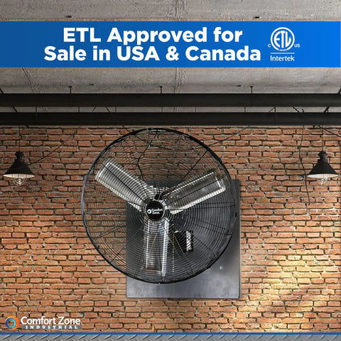 Beastly 30 Inch Oscillating High Velocity Industrial Wall Fan With 2 Speed All Metal Build installed in workshop setting