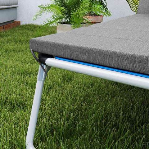 Close-up of Go-To Outdoor Lounge Chair Cushions Set Of 2, 80 By 26 Inches, UPF50 Plus Fade Resistant Olefin Fabric, on lawn setup