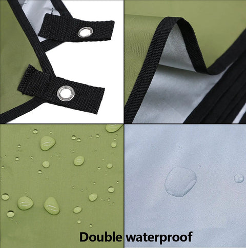 Close-up of Rugged 118 By 118 Inch Waterproof Camping Tarp with 3000mm PU coating showing double waterproof protection and grommets.