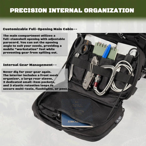 Open view of 2-In-1 Convertible Chest Pack And Hydration Backpack With 2.5L Water Bladder Adjustable MOLLE Hydration Vest showing internal organization.